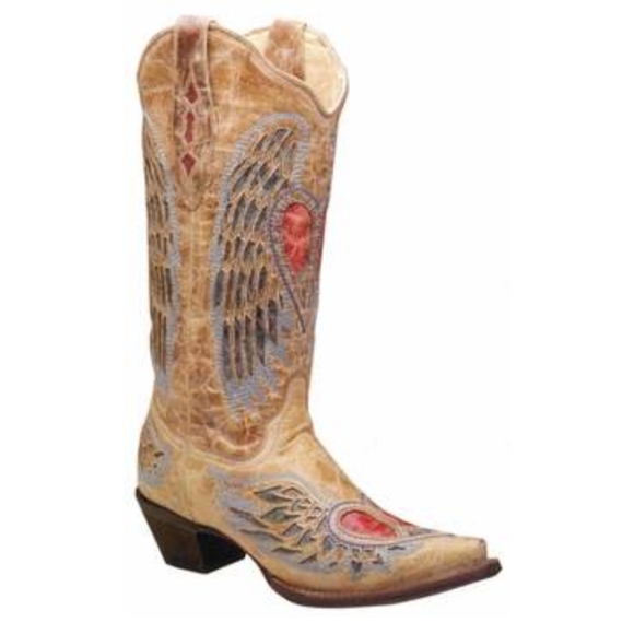 CORRAL A1976 wings & hearts distressed tan leather cowgirl boots snip toe sz 7 - Picture 2 of 16